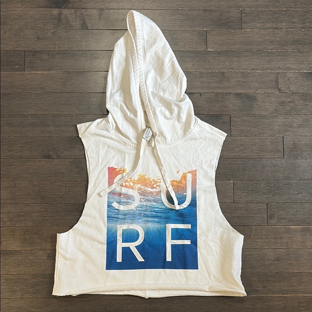 Forever 21 Off White Sleeveless Cropped Hoodie Women’s M